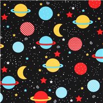 black Robert Kaufman fabric cute planet Space Explorers - Children ...