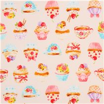 cream with cute colorful cupcake tea laminate fabric from Japan ...