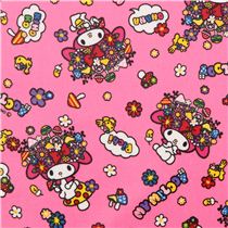 hot pink My Melody bunny flowers mushrooms Sanrio laminate fabric from ...