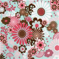 turquoise Riley Blake flannel fabric with flowers USA - Flower Fabric ...