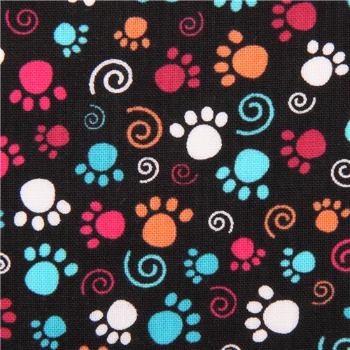 black cat paw print fabric by Quilting Treasures Animal Fabric