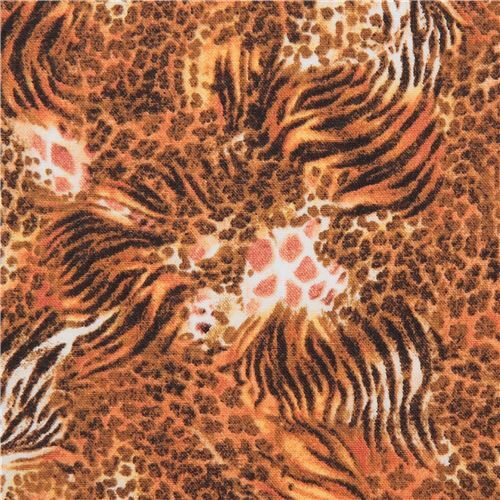 brown orange fabric with leopard tiger giraffe animal print Quilting ...