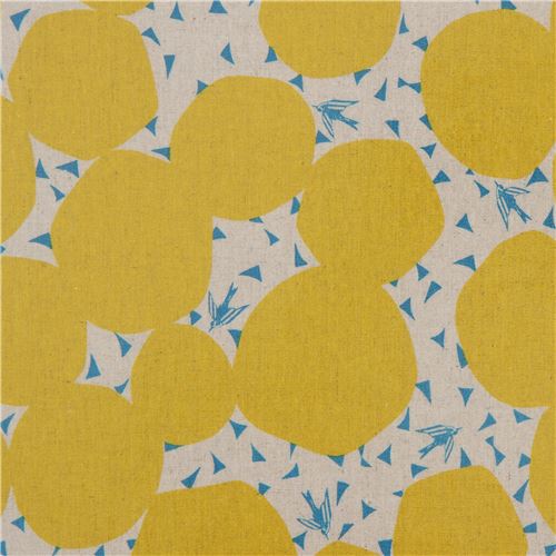 circle shape mustard yellow echino canvas laminate fabric natural color ...